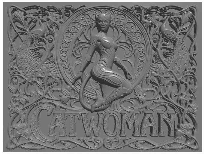 subject: catwoman; style: Art Nouveau; text: 'CATWOMAN'