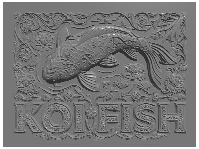subject: koi fish swimming in pond; style: Ottoman Iznik; text: 'KOI FISH'