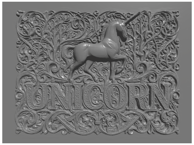 subject: unicorn in enchanted forest; style: Pre-Raphaelite; text: 'UNICORN'