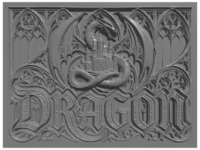 subject: dragon coiled around castle; style: Gothic; text: 'DRAGON'