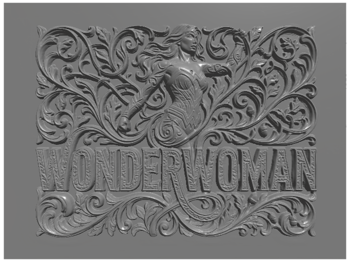 subject: wonderwoman; style: Arts and Crafts; text: 'WONDERWOMAN'